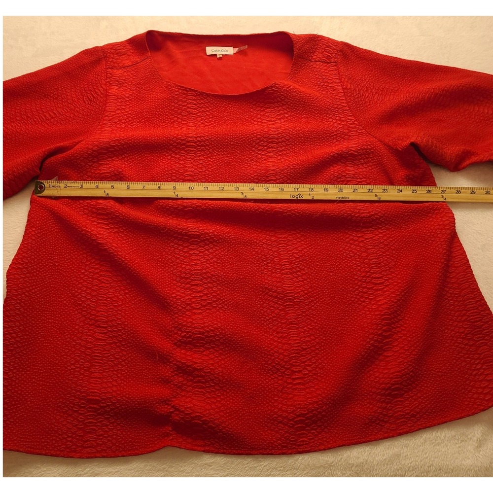 Calvin Klein Red Snakeskin Textured Blouse Scoop Neck 3/4 Sleeve Plus Size 3X - Picture 8 of 12